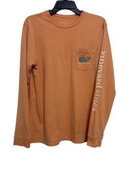 Vineyard Vines Mens Long Sleeve Whale Pocket Tee Orange M
